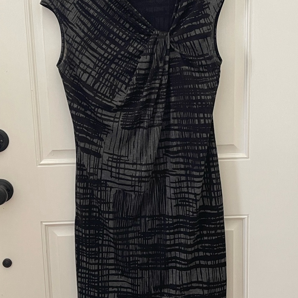 Kenneth Cole Black and Gray Midi Dress